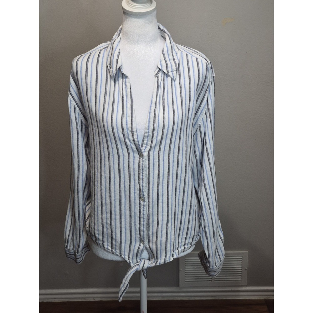 Calypso St Barth Button-Up Shirt Linen Blend Size Large Preppy Blue White Preppy